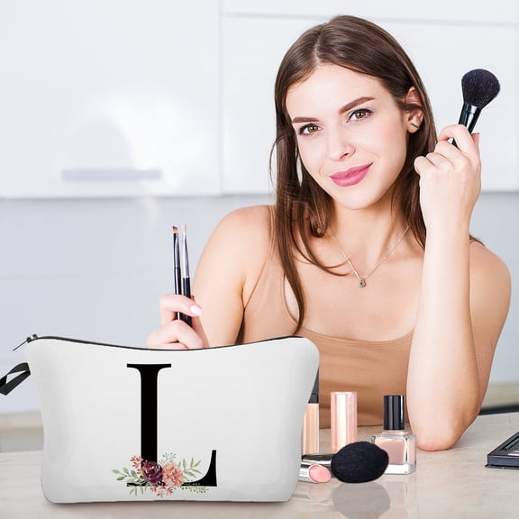 Personalized Initial Makeup Bag | Floral Letter Cosmetic Case | Durable Polyester, 7.1x5.3in | Travel Organizer for Cosmetics, Toiletries, Keys | Custom Gift for Women, Bridesmaids, Mom, Friend
