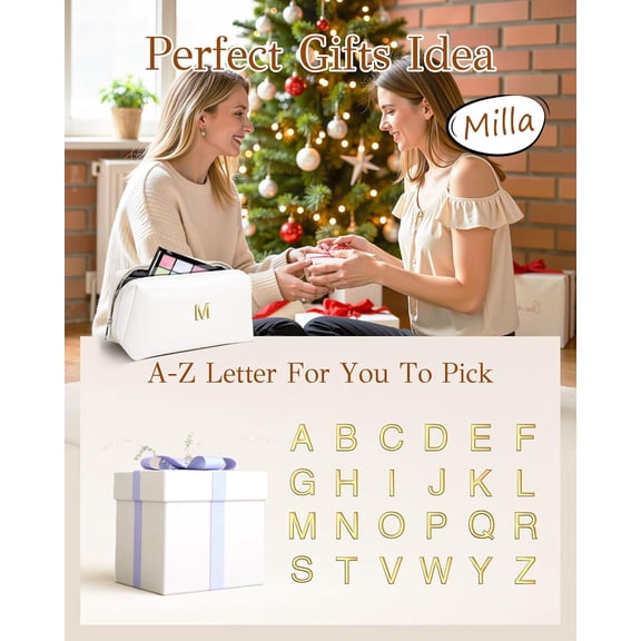 Personalized Initial Makeup Bag for Women, Large Capacity Cosmetic Toiletry Bag, Gift-Ready Travel Accessory