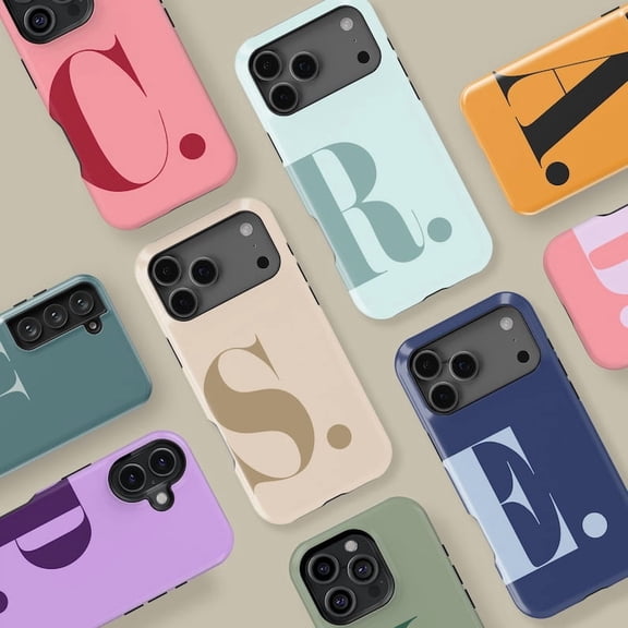 Personalized Initial Name Tough Phone Case, Custom Monogram Dual Layer Protective Hard Shell Cover, Compatible with iPhone 16