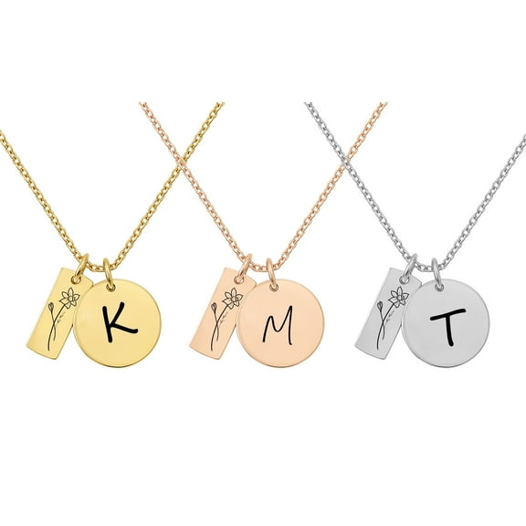 Personalized Initial Necklace with Birth Flower - Handmade Rose Gold Necklace For Women Birth Month - Trending Mother's Day Gift for Mom, Custom Floral Jewelry - December Birthday Gifts for Women