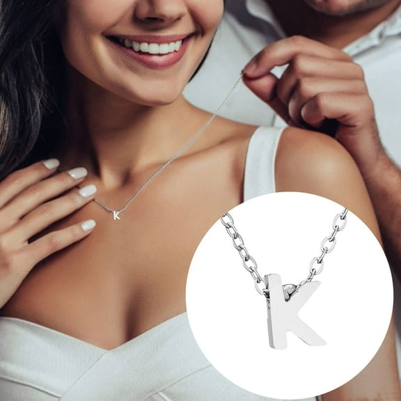 Personalized Initial Necklace Silver Stainless Steel Letter Pendant Jewelry for Women