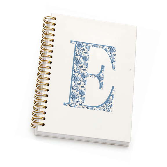 Personalized Initial Notebook E, Cute Blue Journal for Women , Preppy Supplies, Durable Spiral Bound Diary, Perfect for Class Notes Work Meetings Travel, 5.5x8.3 Inches, Blue