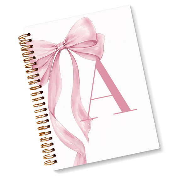Personalized Initial A Notebook, Monogram Journal with Pink Bow Design, Preppy Spiral Notebook for Women, Bible Study Journal, Prayer Notes, Gift Idea, 5.5x8.3 Inches, Pink
