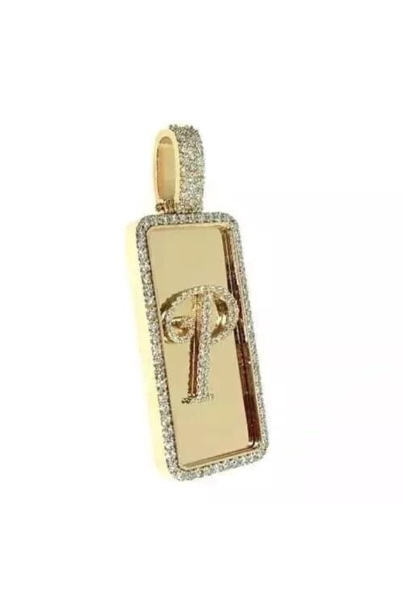 Personalized Initial 'P' Pendant, 2.00 CT Moissanite, 14k Yellow Gold Plated Silver 925, Rectangle Dog Tag Style