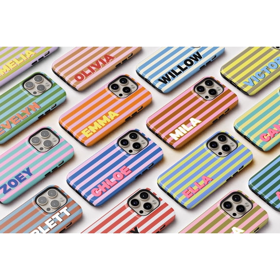 Personalized Initial Phone Case For iPhone Samsung Custom Hard Cover Striped Summer Monogram Name