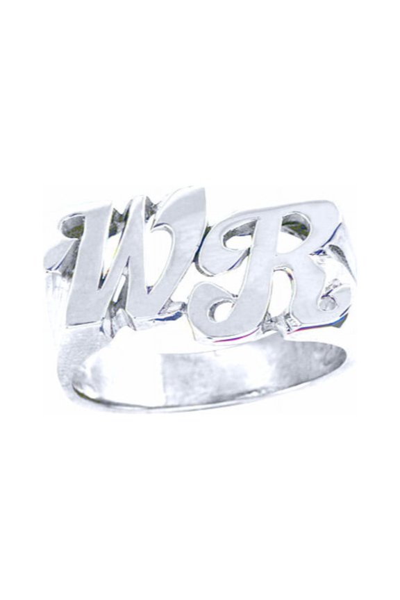 Personalized Initial Ring - Name Ring Unisex Script Style 8mm 14K Yellow or 14K White Gold. Special Order, Made to Order. PLR018W