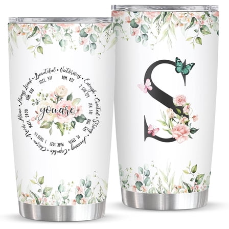 Personalized Initial S Tumbler 20oz, Monogrammed Gift for Women Birthday Mothers Day Religious Gift, Personalized Christian Gift for Women Initial Coffee Mug