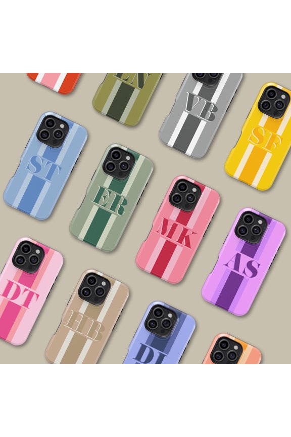 Personalized Initial Stripes Case for iPhone Samsung Custom