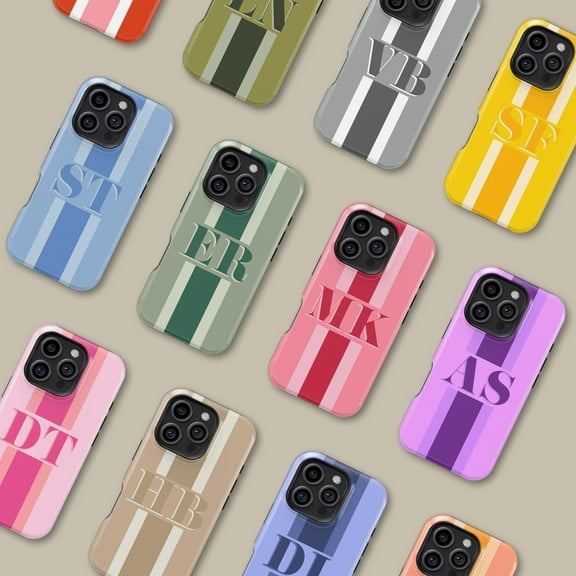 Personalized Initial Stripes Case for iPhone Samsung Custom