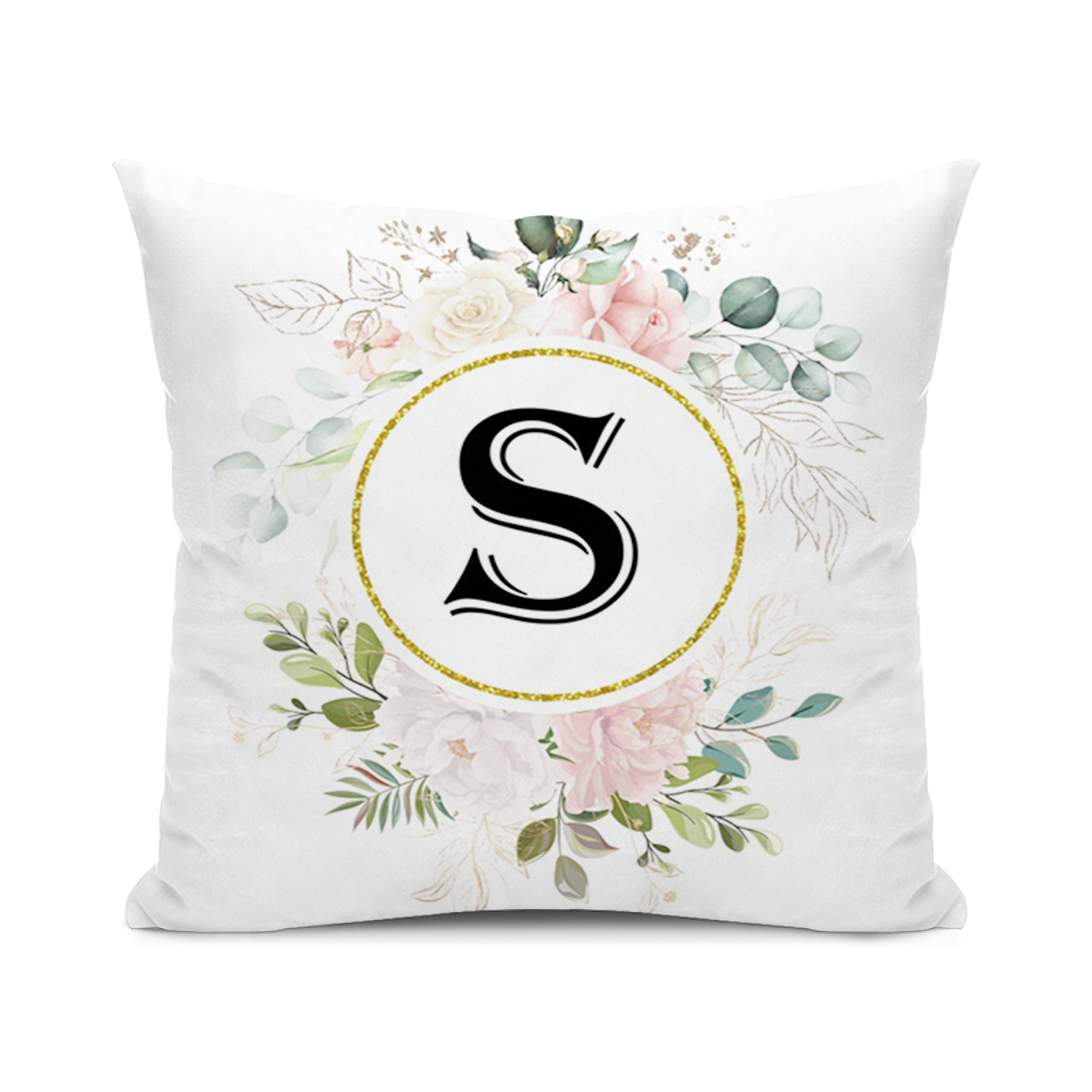 Personalized Initial Throw Pillow Cover Flowers Letter S,Pillow Case