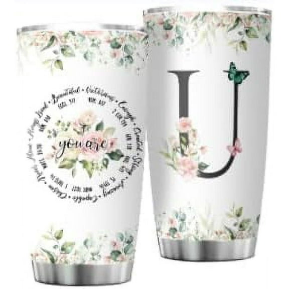 Personalized Initial U Tumbler 20oz, Monogrammed Gift for Women Birthday Mothers Day Religious Gift, Personalized Christian Gift for Women Initial Coffee Mug