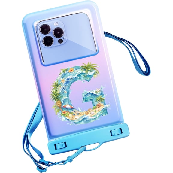 Personalized Initial Waterproof Phone Pouch Case - IPX8 Cellphone Dry Bag with Lanyard for iPhone 16/15/14/13/12 Pro Max (6.16.9"), Beach & Cruise Ship Essentials with Monogrammed Design (Blue, G)
