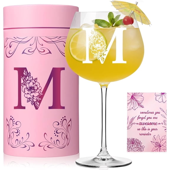 Personalized Initial Wine Glass for Women - 20 oz Stemmed Monogrammed Glass, Customized Engraved Gift Mom, Wife, Friend, Her Birthday, Mothers Day, Lover