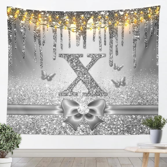 Personalized Initial X Tapestry 59x82 for Kids - Fantasy Ribbon Bowknot Wall Tapestry Sequins Alphabet Letter Tapestries Kawaii Monogrammed Wall Hanging