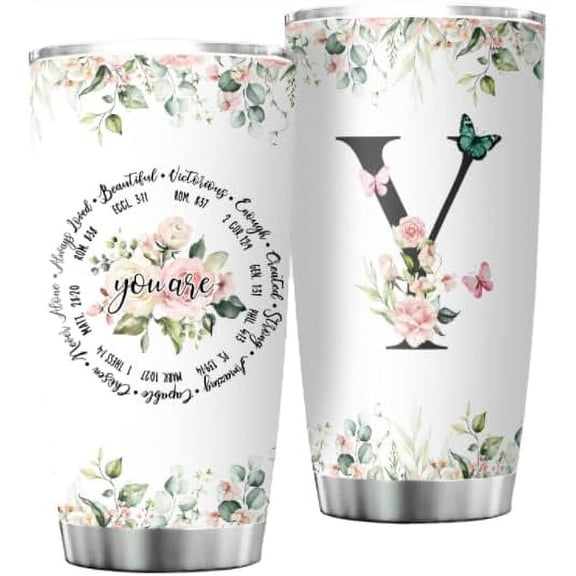 Personalized Initial Y Tumbler 20oz Monogrammed Gift for Women's Birthday Mother's Day Religious & Christian Gifts Custom Coffee Mug with Elegant Initial Design