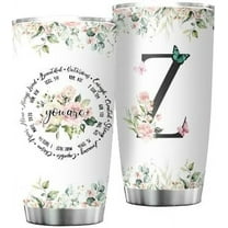 Personalized Initial Z Tumbler 20oz: Monogrammed Christian Gift for Women – Birthday Mother's Day Religious Inspiration – Custom Coffee Mug with Elegant Design