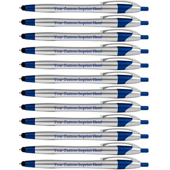 Personalized Ink Pens with Stylus - The Stream- Click action - Custom - Black writing - Printed Name pens - Imprinted with Your Logo/Message - FREE PERSONALIZATION - 12 Pens/Box
