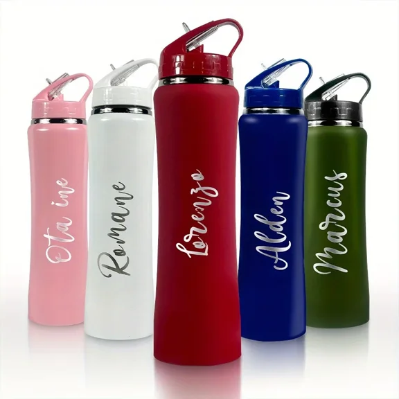Personalized Insulated Stainless Steel Water Bottle with Straw - Engraved Fitness/Cycling Bottle, Perfect Gift for Men & Women