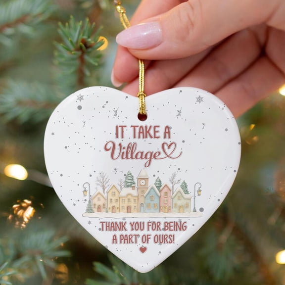 Personalized It Takes A Village Pastel Houses Ceramic Ornament Flat 2D Printed Round Teacher Nanny Gift