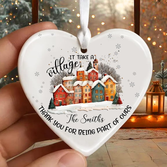 Personalized It Takes A Village Thank You Ceramic Ornament Flat 2D Printed Round Teacher Nanny Gift