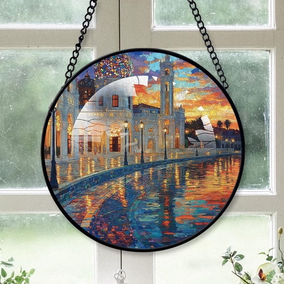 Personalized Italian City Stained Glass Suncatcher Artistic Window Hanging, Italian City Hand-Painted Glass Panel Wall Home Decor, Italian City Garden Decor jqwBdR