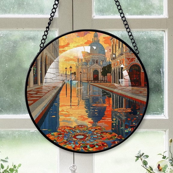 Personalized Italian City Suncatcher Stained Glass, Italian City Gifts for Women, Italian City for Windows, Italian City Window Hangings with Chain and Hook Z1lrdv