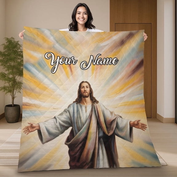Personalized Jesus Christ Quilt Blanket - Custom Name Christian Gift, Religious Quilt - Inspirational Jesus Quilt Blanket