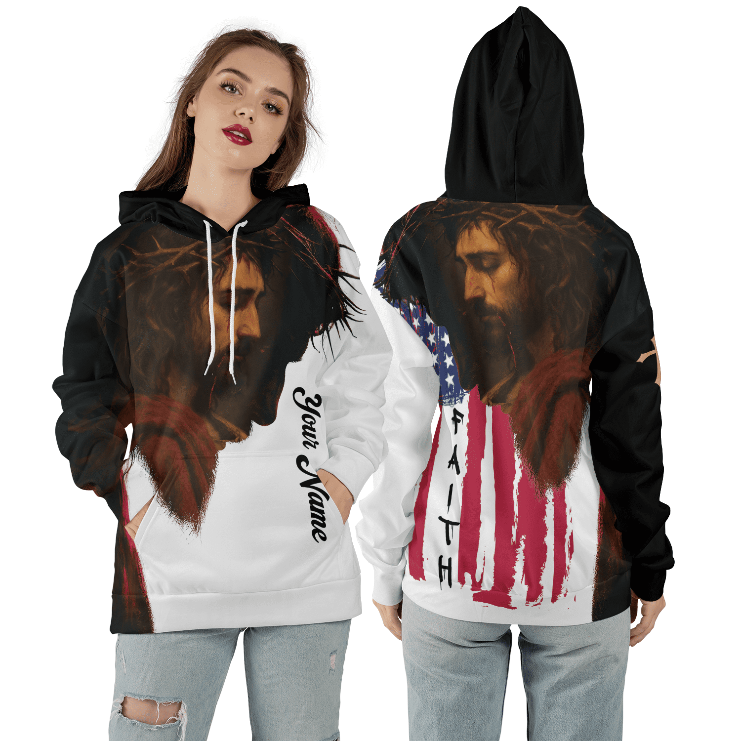 Personalized Jesus Faith 3D Hoodie, Christian Crown American Flag 3D ...