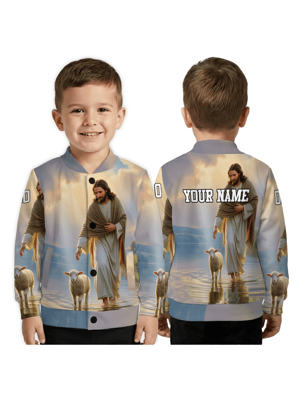 Personalized Jesus Shepherd Jacket – Christian Faith Art Baseball Jacket, Custom Lamb of God Outerwear