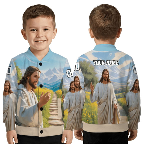 Personalized Jesus Walking In Nature Jacket – Christian Faith Art Baseball Jacket, Inspirational Religious Outerwear Gift