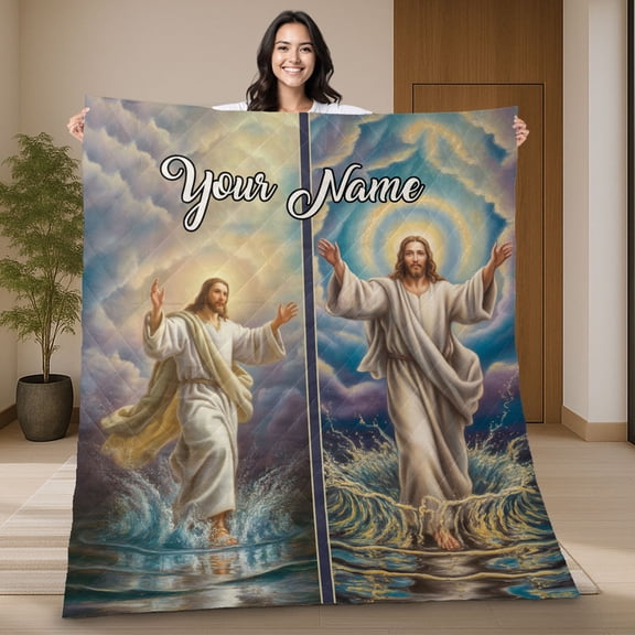 Personalized Jesus Walking On Water Quilt Blanket, Custom Name Christian Gift, Religious Quilt - Inspirational Faithful Blanket
