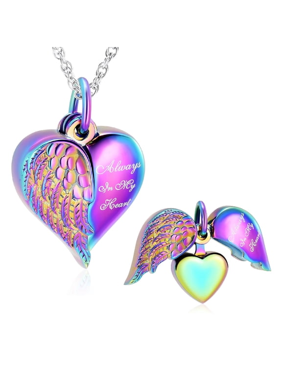 Personalized Jewelry Openable Heart Wing with Little Heart Urn for Ashes Cremation Jewelry for Ashes Urn Necklace Lockets for Human Ashes
