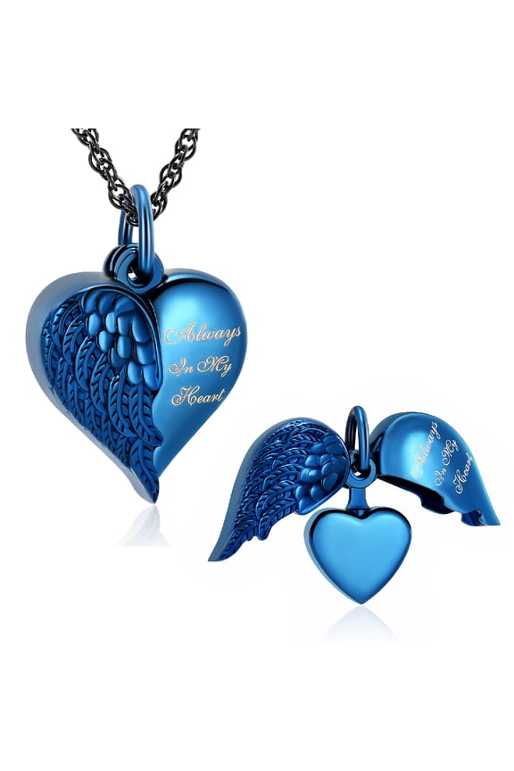 Personalized Jewelry Openable Heart Wing with Little Heart Urn for Ashes Cremation Jewelry for Ashes Urn Necklace Lockets for Human Ashes
