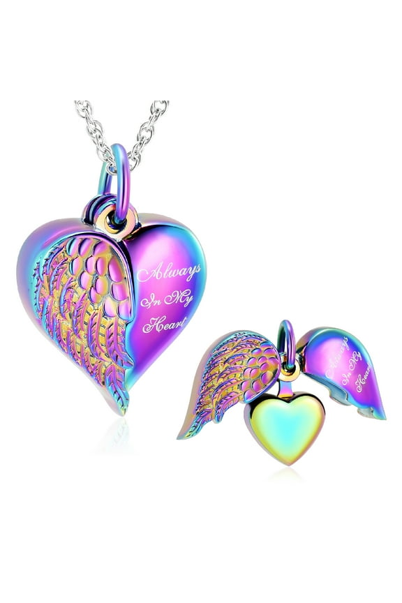 Personalized Jewelry Openable Heart Wing with Little Heart Urn for Ashes Cremation Jewelry for Ashes Urn Necklace Lockets for Human Ashes