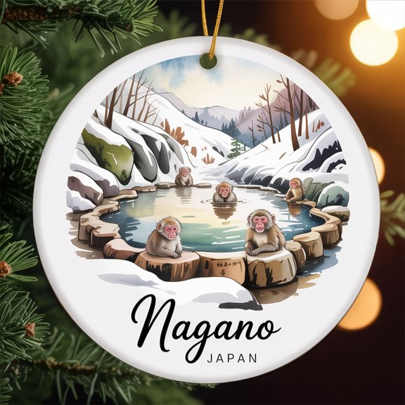 Personalized Jigokudani Monkey Park – Nagano, Japan Travel Ornament – Ceramic Ornament for Christmas Tree Decoration, Souvenir Gift for Travelers, Couples, Friends, Valentine Gifts 227OR26