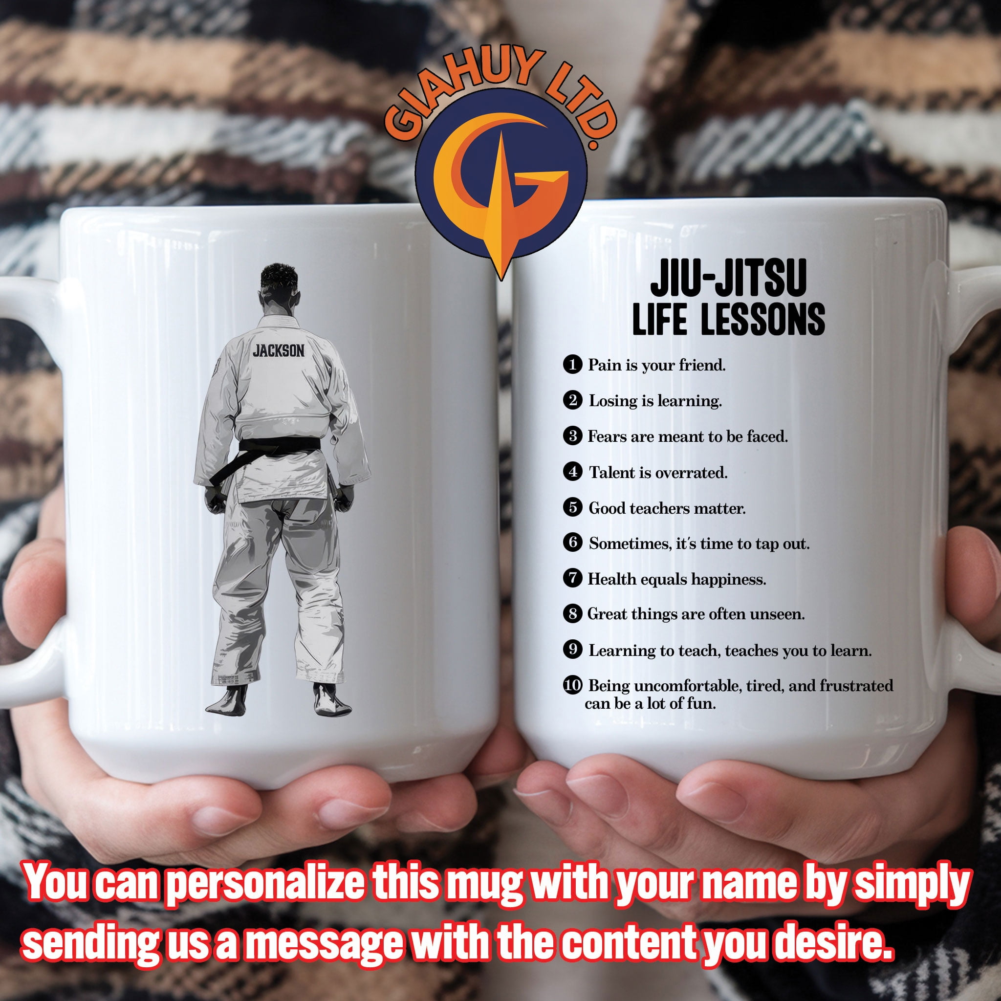Personalized Jiu Jitsu Mug Gift, Inspirational Quotes Mug Gift Jiu Jitsu Life Lessons, Cups For
