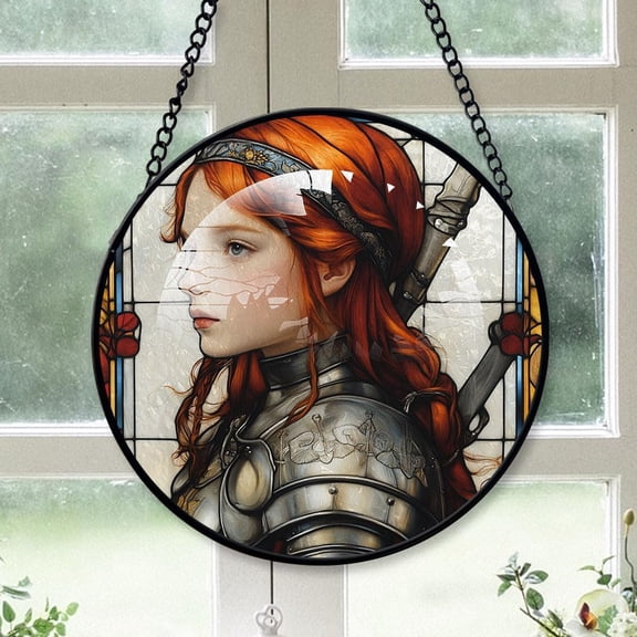 Personalized Joan of Arc Stained Glass Suncatcher Artistic Window Hanging, Joan of Arc Hand-Painted Glass Panel Wall Home Decor, Joan of Arc Garden Decor 0WTDDm