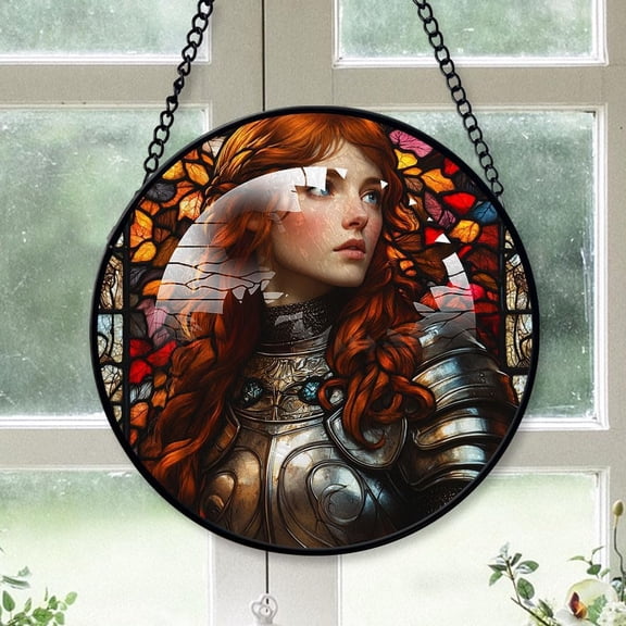 Personalized Joan of Arc Stained Glass Suncatcher Artistic Window Hanging, Joan of Arc Hand-Painted Glass Panel Wall Home Decor, Joan of Arc Garden Decor 4RakyR
