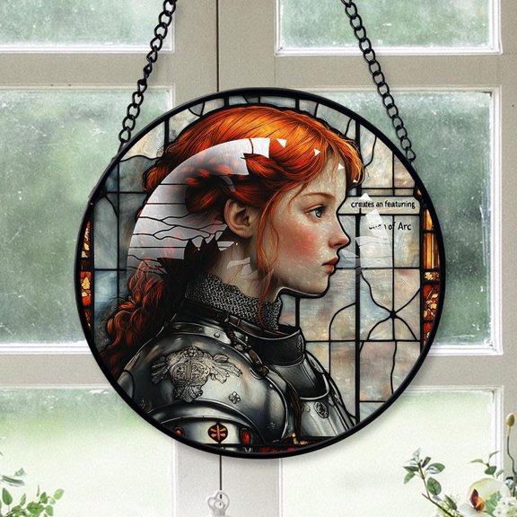Personalized Joan of Arc Suncatcher Stained Glass Suncatchers, Joan of Arc Ornament for Sun Catcher Indoor Window, Joan of Arc Painted Glass Panel Décor EZyzE5