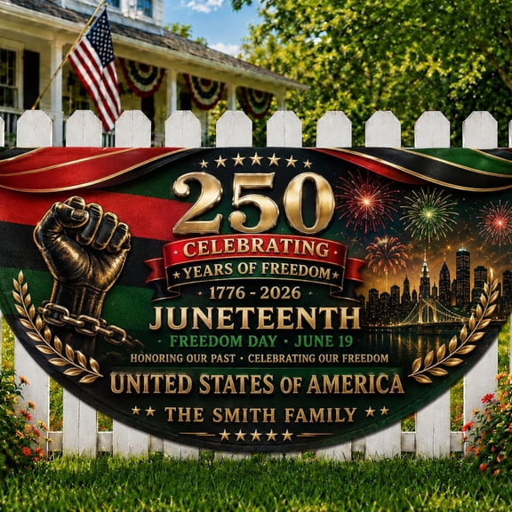 Personalized Juneteenth 250th Anniversary Bunting Banner, Juneteenth Freedom Day Fence Flag, Black History Patriotic Decor