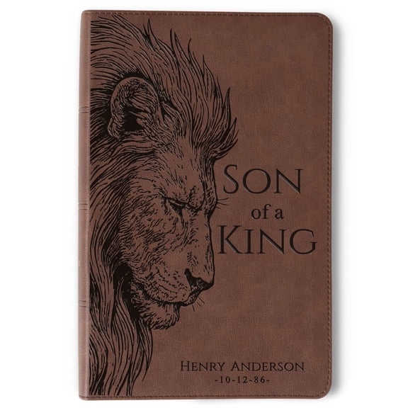 Personalized KJV Single Column Bible with Engraved Name, Son of a King Lion Design, Christian Gift for Baptism or Confirmation
