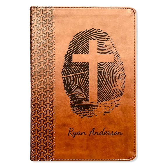 Personalized KJV Study Bible, Custom Fingerprint & Cross Design with Name Engraved, Gifts for Baptism, Wedding, and Confirmation