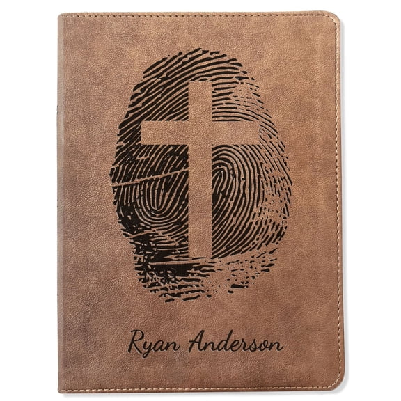 Personalized KJV Wide-Margin Bible, Custom Fingerprint & Cross Design with Name Engraved, Gift for Baptism, Wedding, Confirmation