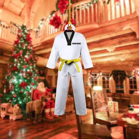 Personalized Karate Ornament, Personalized Karate Uniform Acrylic Shape Flat Ornament, Custom Karate Ornament, Gifts for Karate Lovers, Karate Christmas Ornament (Style 4) - 3555 (Yellow)