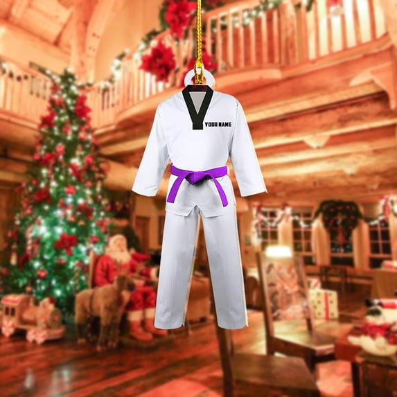 Personalized Karate Ornament, Personalized Karate Uniform Acrylic Shape Flat Ornament, Custom Karate Ornament, Gifts for Karate Lovers, Karate Christmas Ornament (Style 4) - 3555 (Purple)