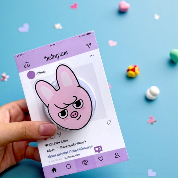 Personalized Kawaii Pink Rabbit-Pig Phone Grip Magnetic Phone Holder, Cute Popsocket for K-pop Fans, Girls, Teenager, Holiday Gift
