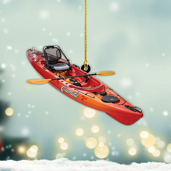 Personalized Kayak Ornament Lake Kayaking Board Ornament Kayak Gift for Christmas Tree Kayaking Christmas Ornament Kayaking Gifts Ornaments (KY3) - 3220 (Orange)