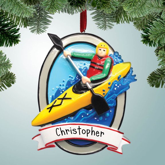 Personalized Kayak with Banner Christmas Ornament - Kayaking - Lake Trip - Water Sports - Great Gift Ideas