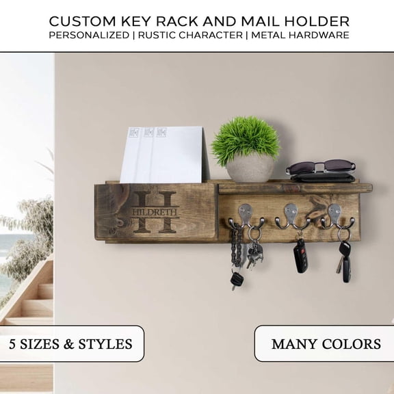 Personalized Key Hook Entryway Organizer & Mail Holder | Custom Key Rack Mail Organizer, Wall Mount Key Holder, Mail Box, New Home Gift