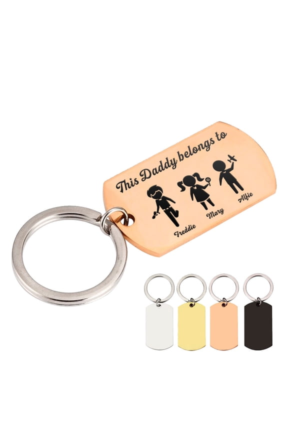 Personalized Keychain, Custom Engraved Family Portrait Keyring Key Tags, Unique Gift for Dad Grandpa Birthday, Father's Day, Anniversary, Christmas
